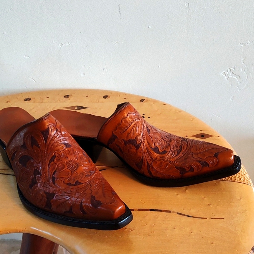 Custom Tooled Mules Size 7 NWOT